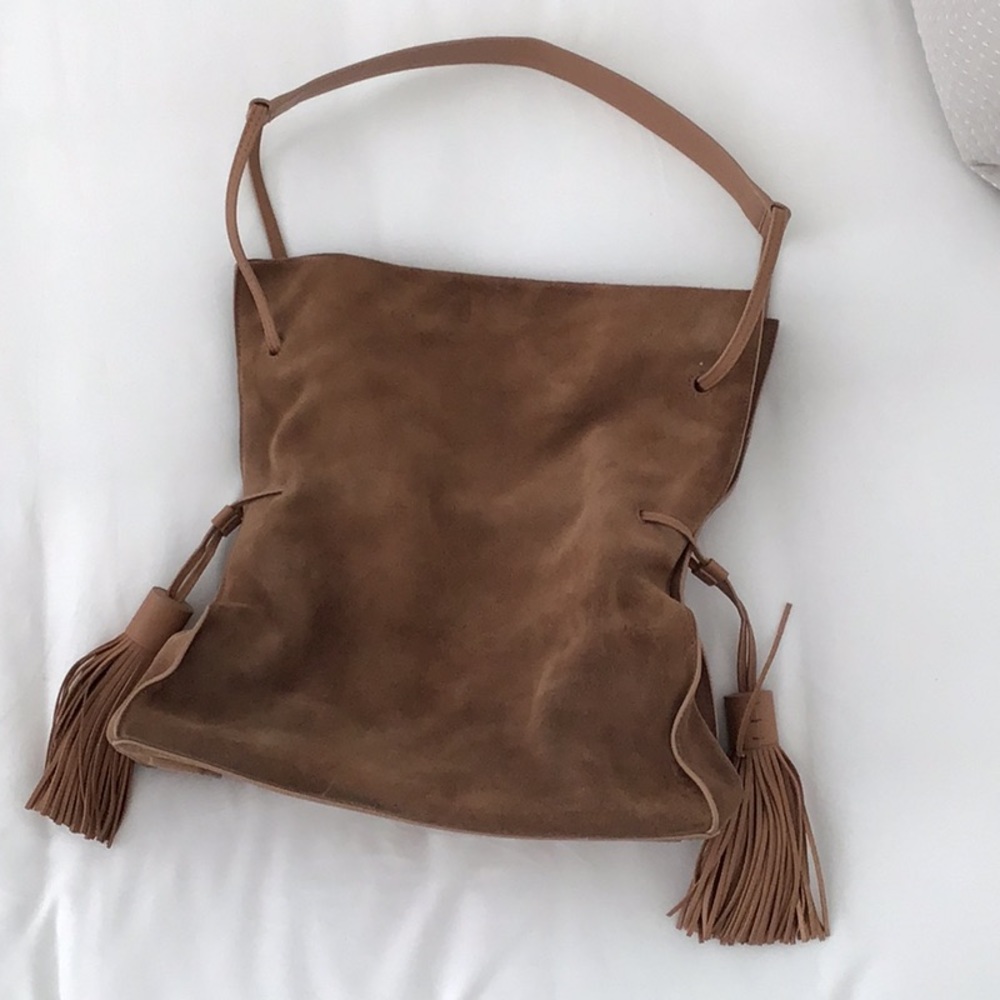 All Saints Camel Suede Freedom Hobo Bag